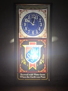 Vintage 1985 Old Style Bier Schild beleuchtet Spiegeluhr Heileman Brewing - funktioniert! - Bild 1 von 9