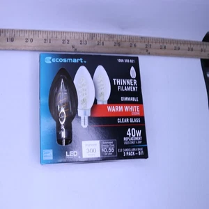 (3-Pk) EcoSmart LED Vintage Edison Light Bulb Warm White 2200K B11 40W Eqv - Picture 1 of 4