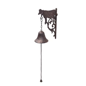 Campana de cena rústica de hierro fundido para colgar en la pared de llamada de vaca decoración de granja al aire libre de colección - Imagen 1 de 5