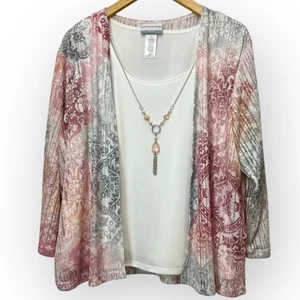 Alfred Dunner Two-Piece Look Cardigan & Shell with Attached Necklace Petite L - Picture 1 of 12