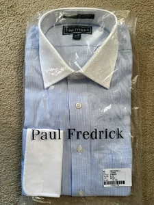 NEW Paul Fredrick Blue French Cuffs 16/33 Long Staple Cotton Button Down Shirt - Picture 1 of 4