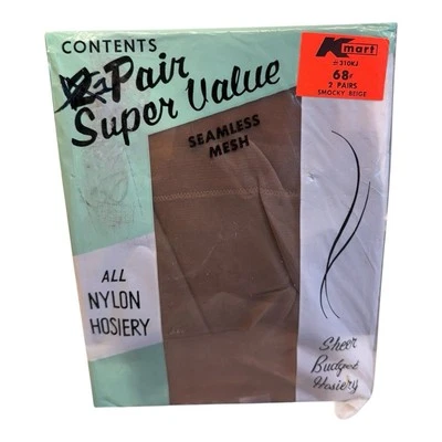 Medias de malla sin costuras de nailon K-Mart 1pr de colección 9 tacón beige descolorido Foto 1 de 3