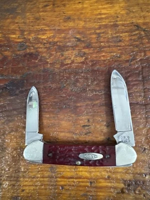 Case XX 19USA91 DR62131SS Canoe pattern in Jigged  Red Bone Handles. 1991 USA - Image 1 of 4