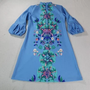 New York And Company Midi Dress Womens Large Blue Floral Cottage Ruffle Loose - Picture 1 of 13