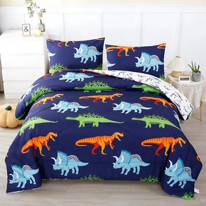 Cartoon Dinosaur Comforter Set, Dark Blue Dinosaur Kids Bedding Set for Boys, Di - Picture 1 of 9