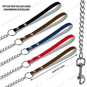 Pet Cat 2,5 mm mittlere Kette Blei mit Ledergriff stark lange Größen Hergestellt in Großbritannien - Bild 1 von 21