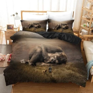 3D Monkey Dog Grass Man Sky Quilt Cover Set Duvet Cover Bedding Pillowcases - Picture 1 of 6