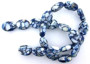 18x13 18mm x 13mm Oval Blue Mother Pearl Mosaic Gem Bead 15 Inch Strand MB44 - Foto 1 di 1