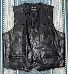 Navarre Leather Company Black Patchwork Snap Front Vest Biker, Men’s 3XL - Picture 1 of 3
