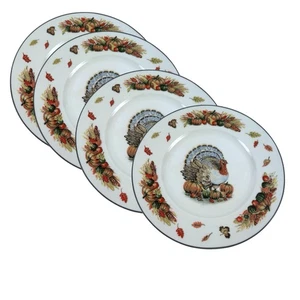 Set of 4 "Franklin Turkey" 8 3/4" Salad / Dessert Plates, 222 Fifth Avenue New - Picture 1 of 5