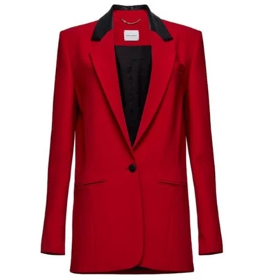 Blazer MAGDA BUTRYM Leipzig rojo negro cuello de cuero 38 EE. UU. S Foto 1 de 4