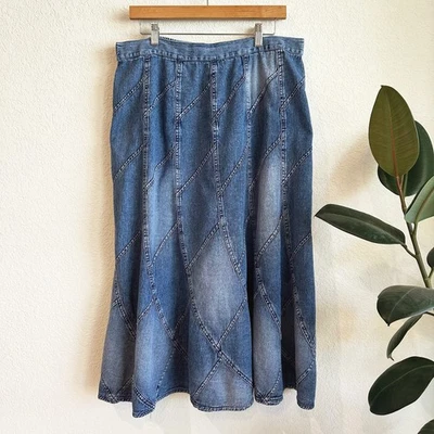 Studiowest Apareal Denim Midi Patchwork Maxi Skirt XL Y2K Country Flared Modest - Image 1 of 4