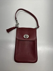 Coach Clutch Turn Lock Leather Wristlet Tassel Bag Red Silver Rare Vintage Small - Picture 1 of 7