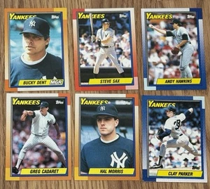 Yankees 1990 Topps Karten Bucky Dent Steve Sax Cadaret Morris Parker Hawkins - Bild 1 von 8