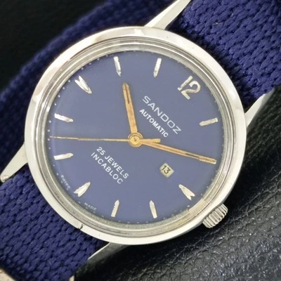 RELOJ SUIZO SANDOZ AUTOMÁTICO DUROMAT PARA HOMBRES FECHA ESFERA COLOR AZUL a42197-c Foto 1 de 4