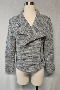 Calvin Klein Women's Black White Slub Knit Flyaway Open Blazer Jacket Large NWT - Picture 1 of 8