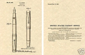 PARKER DUOFOLD US Patent Art Print READY TO FRAME!! 1930 Vintage Fountain Pen - Picture 1 of 1