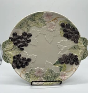 Ceramic Embossed Grape And Leaf Platter Made In Portugal - Picture 1 of 8