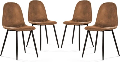 Dining Threshold Chair Set of 4 Metal Wood Back Faux Leather Mid-Century Modern - Image 1 of 4