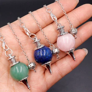 Natural Gemstone Crystal Dowsing Divination Cone Point Pendulum Pendant Healing - Picture 1 of 16