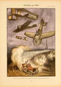 SIMPLICISSIMUS 1913 BY SCHULTZ AEREO DA GUERRA SU LINO ORIGINALE - Foto 1 di 1