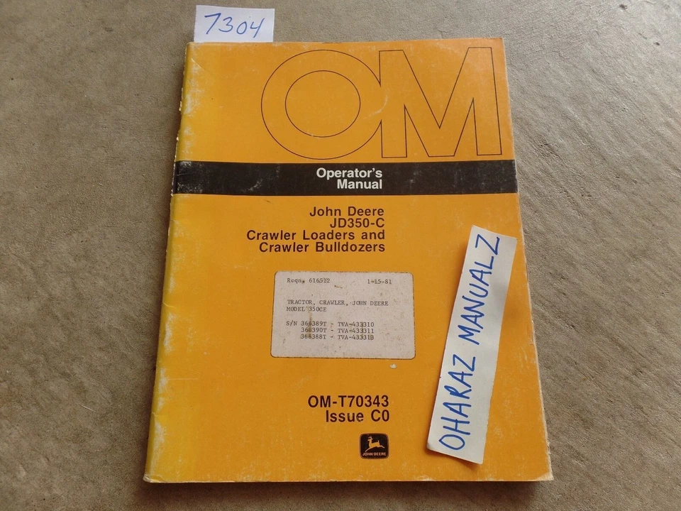 John Deere JD350-C Cargador de orugas y excavadora Manual de operador OM-T70343 CR81 Foto 1 de 1