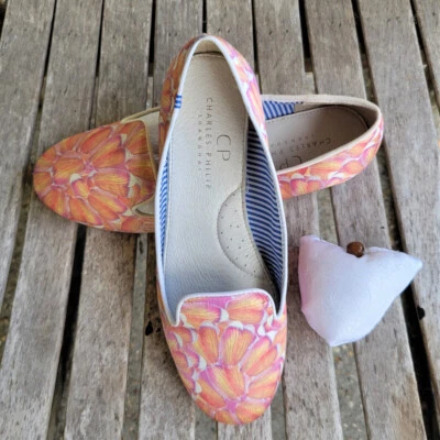 New CHARLES PHILIP Shanghai Pink Silk Smoking Slipper Loafers Shoes 7.5 - Image 1 of 4