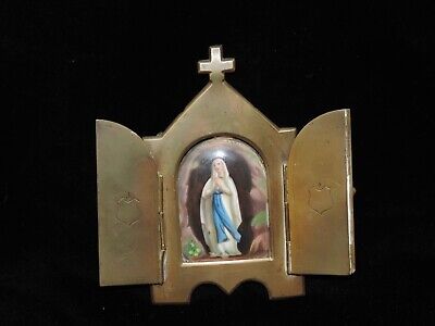 Vintage/Antique? Hand Painted In Brass Triptych Icon? Mount Mary/Our Lady • 17.32€