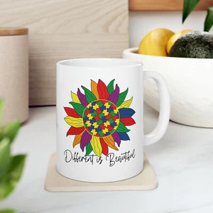 Taza de café para autismo colorido, diferente es hermoso girasol regalos alentadores - Imagen 1 de 10
