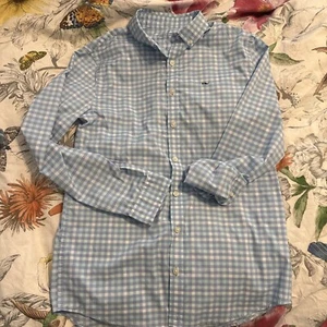 Vineyard Vines On The Go Performance Shirt Boys Large Plaid Blue Whale Shirt - Picture 1 of 3