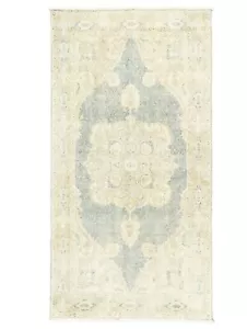 Distressed Muted Turkish Oushak Area Rug 3.7x6.11 ft Vintage Teal Beige Carpet - Picture 1 of 16