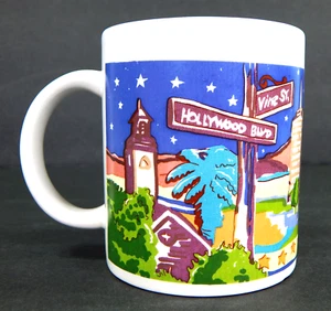 VTG HOLLYWOOD CALIFORNIA CERAMIC COFFEE MUG SOUVENIR CUP LANDMARKS SCENES EUC! - Picture 1 of 9