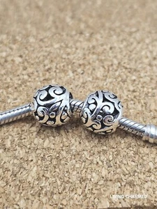 2 Authentic Paisley Silver Spacer European Charm Beads Lot - Picture 1 of 3