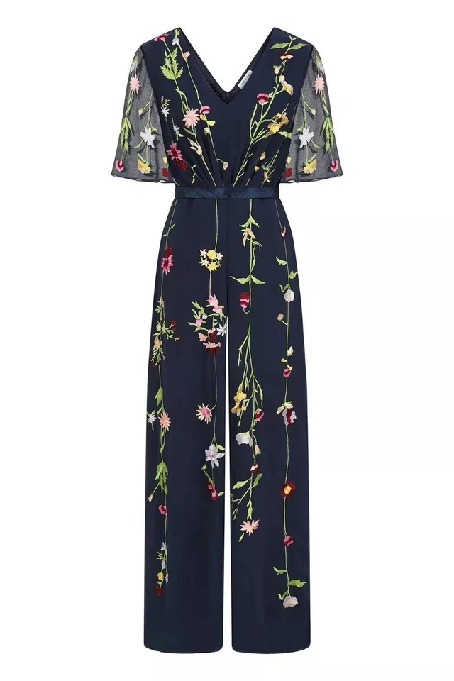 Mono para mujer Frock And Volantes bordado floral Reino Unido 10 negro Foto 1 de 4