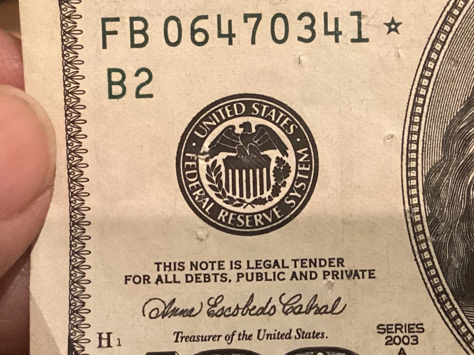 $100 HUNDRED DOLLAR NOTE SEAL SMUDGE ERROR STAR 06470341* PRIME NUMBER 82.6 COOL - Image 1 of 3