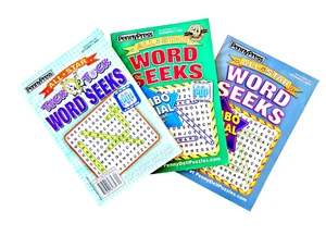 NEW Lot 3 Penny Press Dell All Star & Tick Tock Word Search Seek Puzzle Books - Foto 1 di 2