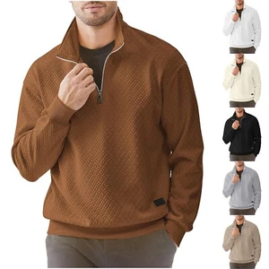 Mens Quarter Zip Pullover Quilted Sweatshirt Knit Long Sleeve Mock Neck Sweater - Picture 1 of 31