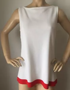 Maglia St John nuova con etichetta taglia S bianco brillante mare corallo rosso milano maglia lana rayon - Foto 1 di 6