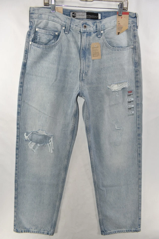 mens levi's silver tab loose tapered jeans 34x32 light distressed faded