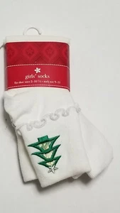 2 Pack Target Brand Girl's Fits Shoe Size 2-10 Socks Christmas Tree & White NWT - Picture 1 of 4
