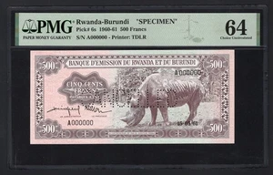 Rwanda-Burundi 500 Francs 15-05-1961 P6s "Specimen" Uncirculated Grade 64 - Picture 1 of 2