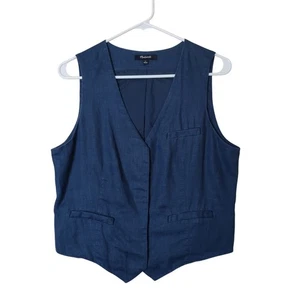 Madewell Single Breasted 100% Linen Vest Size 8 Deep Shadow Blue Academia - Picture 1 of 16