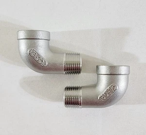 (Lot of 2) 90 Degree Street Elbow 1/2" NPT Male x 1/2" Fem 304 Stainless Steel - Picture 1 of 3