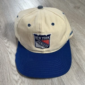 Vintage Starter New York Rangers Hat Snapback NHL Beige Blue 100% Wool Cap - Picture 1 of 12