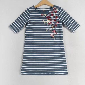 Tea Collection Dress Girls 6 Blue Stripe Floral Embroidered Cotton Casual * - Picture 1 of 9
