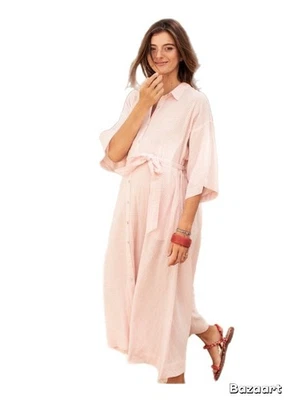 VESTIDO ELSA Hatch Maternity para mujer color rosa a rayas mezcla de lino $248 NUEVO Foto 1 de 4