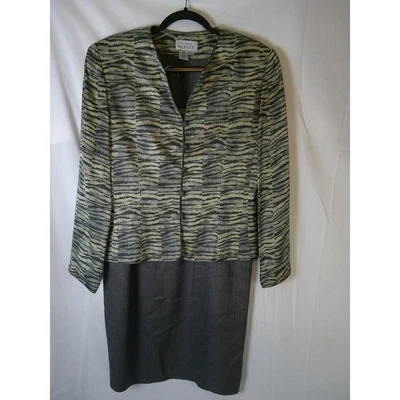 Conjunto de traje de dos piezas para mujer Adrianna Papell blazer falda estampado abstracto seda talla 12 Foto 1 de 4