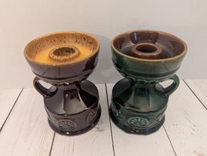 Vintage Ancers Ronel Argentina konische Kerzenhalter braun grün Keramik 4,5" hoch - Bild 1 von 11