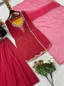 Natural Ready To Wear Heavy Crepe Suit Straight Cut Salwar Kameez With Dupatta - Picture 1 of 10