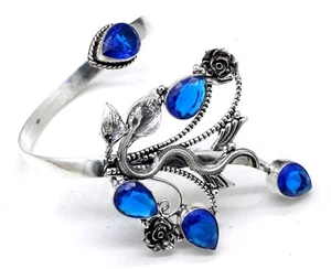 925 Sterling Silver Blue Sapphire Gemstone Jewelry Cuff Bracelet Size-ADJ" - Picture 1 of 9